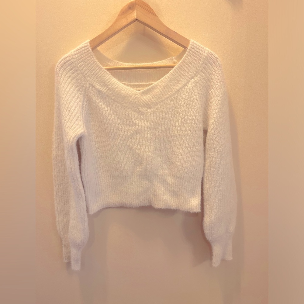 Cropped mohair-like sweater - off white, size small